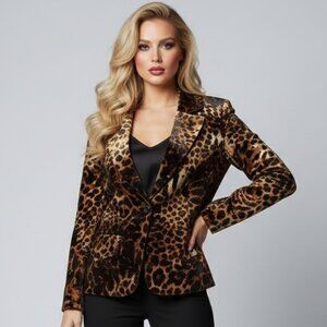 Faux Fur Leopard Print Blazer